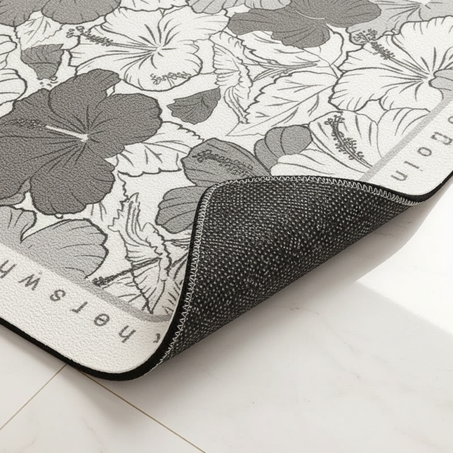 Kitchen Pvc Floor Mat Leather Waterproof Non-slip Carpet Oil-proof Foot Mats Pink Flower Pattern Home Decoration Rug Vinyl Rugs - gallery 2
