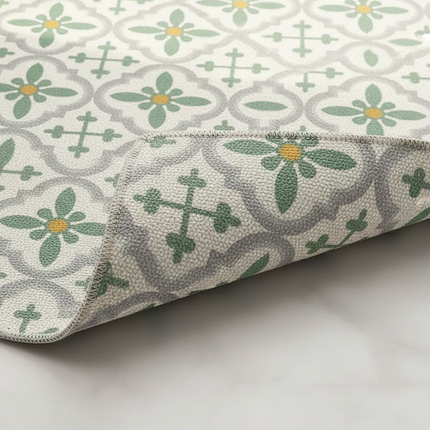 Tapis Cuisine motif carreaux vert lavable