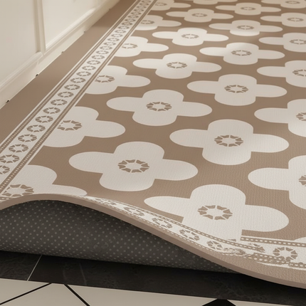 Tapis Cuisine beige motif floral imperméable