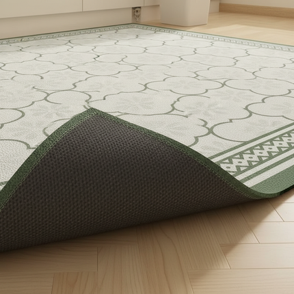 Tapis Cuisine vert géométrique antidérapant apaisant