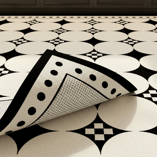 Kitchen Floor Mat Black White Diamond Grid Pattern Pvc Leather Non-slip Carpet Waterproof Oil-proof Large Area Home Decor Rug - gallery 2