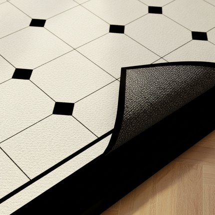 Tapis Cuisine noir blanc diamant antidérapant