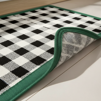 Tapis Cuisine carreaux bord vert antidérapant