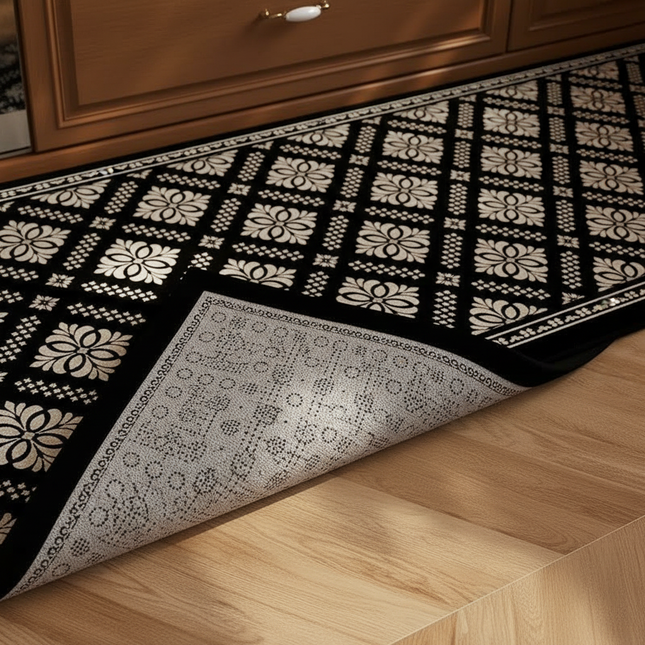 PVC Kitchen Waterproof Carpet Black Carpets Leather Non-slip Rug Oil-proof Long Foot Mats American Retro Home Decoration Rugs - gallery 2