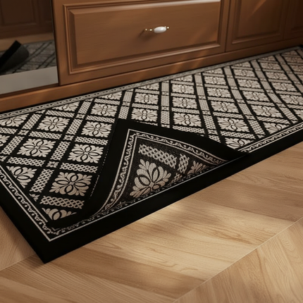 Tapis Cuisine noir rétro antidérapant élégant