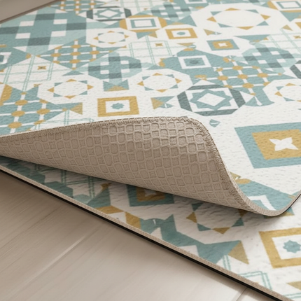 Tapis Cuisine motif géométrique bleu or antidérapant