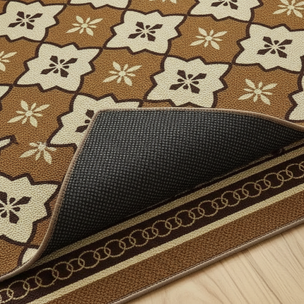 Tapis Cuisine motif rétro marron antidérapant