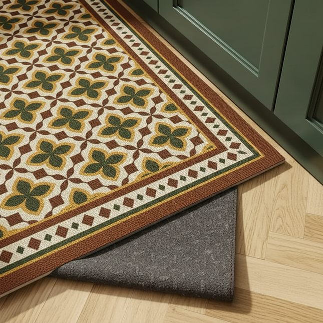 Stain and Oil Resistant Kitchen Rug Home Pvc Leather Carpet American Retro Balcony Floor Mat Large Area Washable Non-slip Rugs - gallery 2