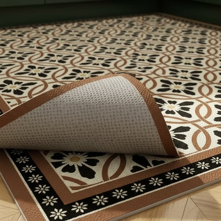 Tapis Cuisine Rétro Noir Beige Lavable