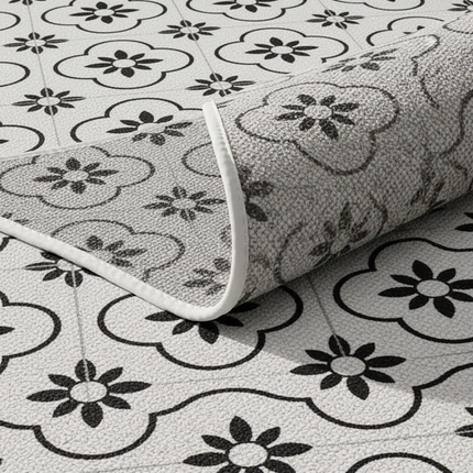 Tapis Cuisine motif rétro noir et blanc lavable