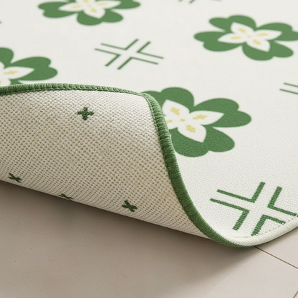 Tapis Cuisine blanc motif floral vert lavable