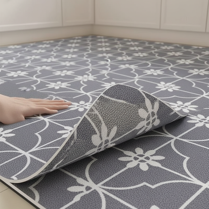 Tapis Cuisine gris motif lavable antisalissure