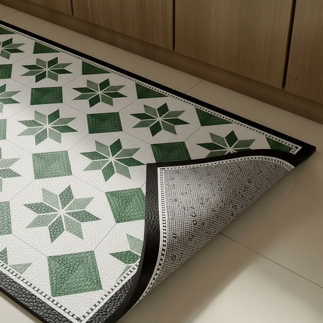 Kitchen Floor Mat Long Strip Waterproof Oil-proof Carpet Pvc Leather Anti-slip Foot Mats Spring Style Home Decoration Green Rug - gallery 2