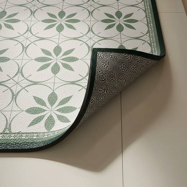 Kitchen Floor Mat Long Strip Waterproof Oil-proof Carpet Pvc Leather Anti-slip Foot Mats Spring Style Home Decoration Green Rug - gallery 2