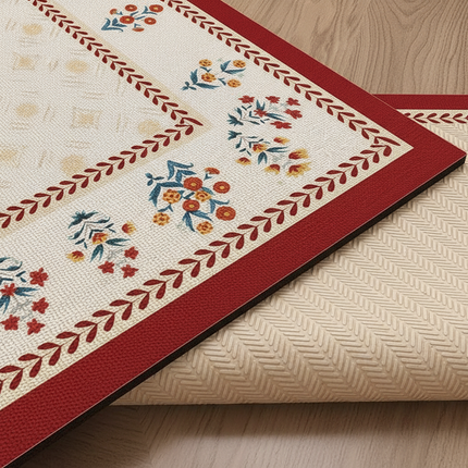 Tapis Cuisine bordure rouge motif floral antidérapant