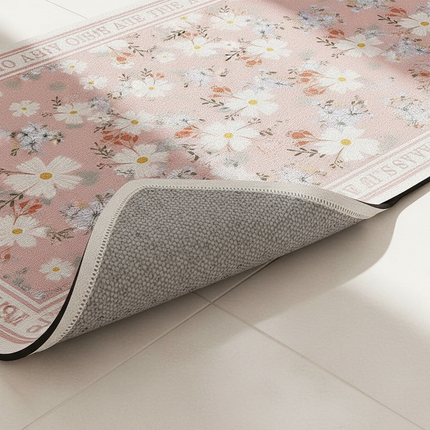 Tapis Cuisine rose motif floral antidérapant