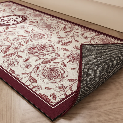 Tapis Cuisine floral bordeaux antidérapant