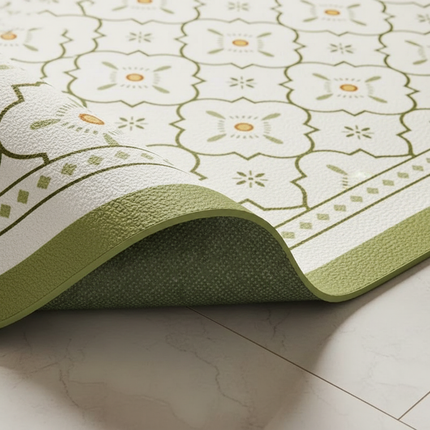 Tapis Cuisine motif carreaux vert et crème antidérapant