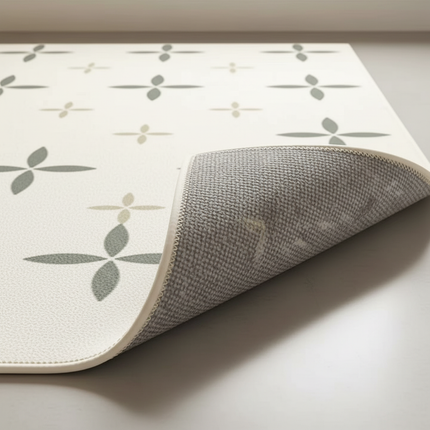 Tapis Cuisine motif géométrique crème et vert moderne