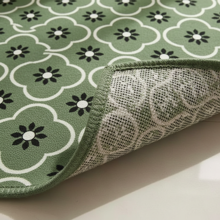 Tapis Cuisine vert floral résistant