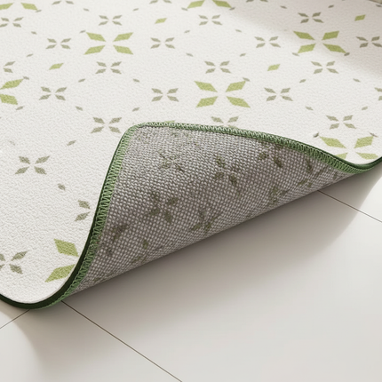 Tapis Cuisine blanc motifs verts anti-tache