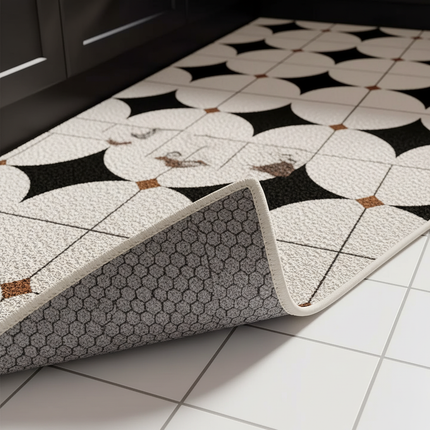 Tapis Cuisine géométrique noir et blanc anti-taches