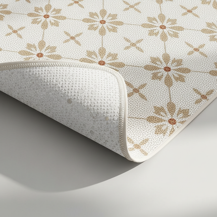 Tapis Cuisine motif carreaux beige lavable