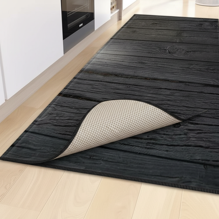 Tapis Cuisine gris foncé effet bois antidérapant