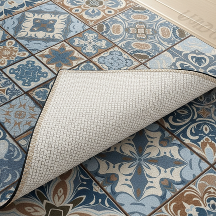 Tapis Cuisine carreaux de ciment bleu antidérapant