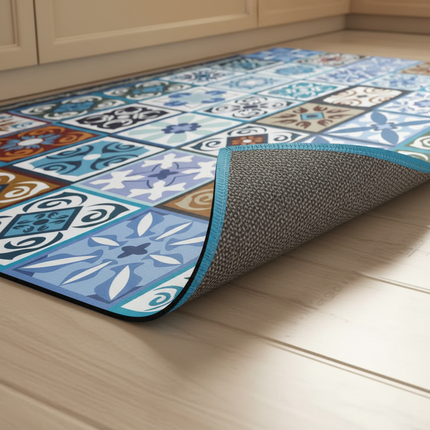 Tapis Cuisine mosaïque bleue antidérapant