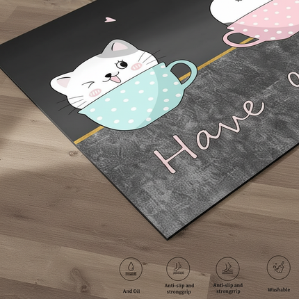 Tapis Cuisine chats mignons noir antidérapant