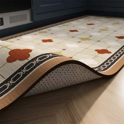 Tapis Cuisine beige géométrique antidérapant minimaliste