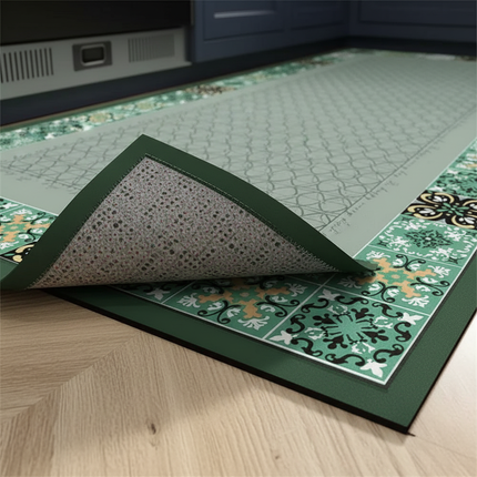 Tapis Cuisine vert motifs carreaux antidérapant