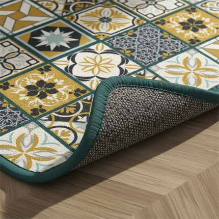Tapis Cuisine carreaux jaune gris antidérapant
