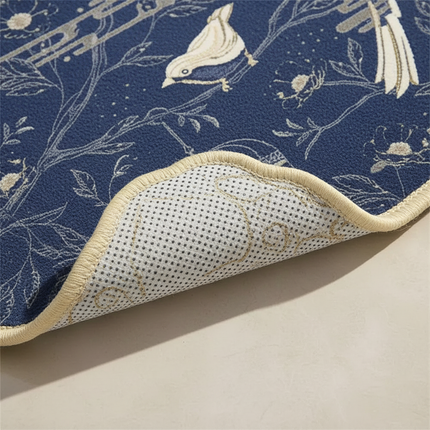 Tapis Cuisine bleu marine motifs oiseaux antidérapant