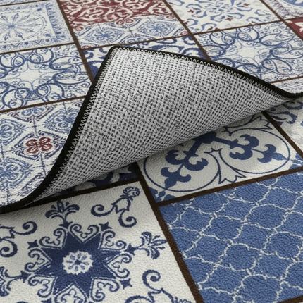 Tapis Cuisine carreaux bleu bordeaux antidérapant