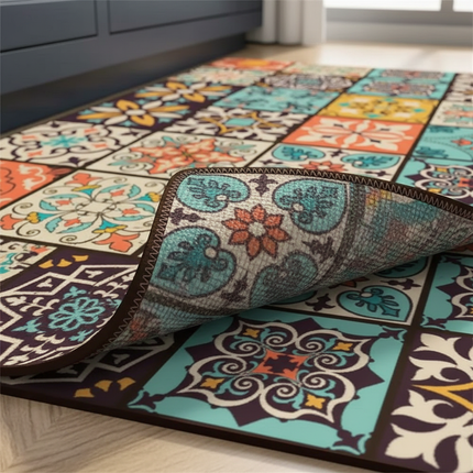 Tapis Cuisine multicolore motif carreaux antidérapant