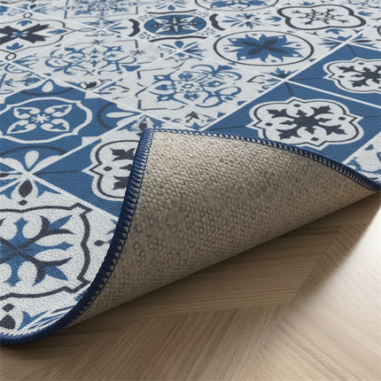 Tapis Cuisine bleu mosaïque antidérapant