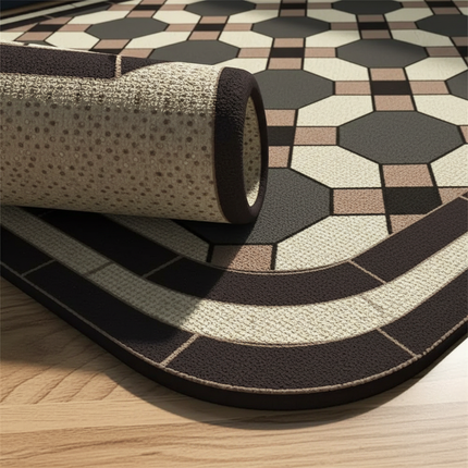 Tapis Cuisine motif géométrique noir beige antidérapant