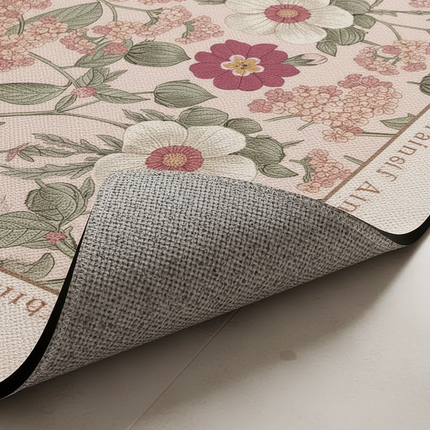Tapis Cuisine motifs floraux rose imperméable