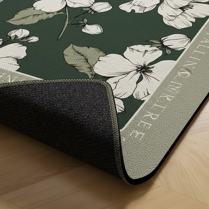 Tapis Cuisine long vert floral imperméable