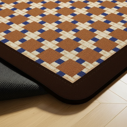 Tapis Cuisine marron motifs géométriques imperméable