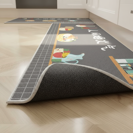 Tapis Cuisine gris motifs ludiques antidérapant
