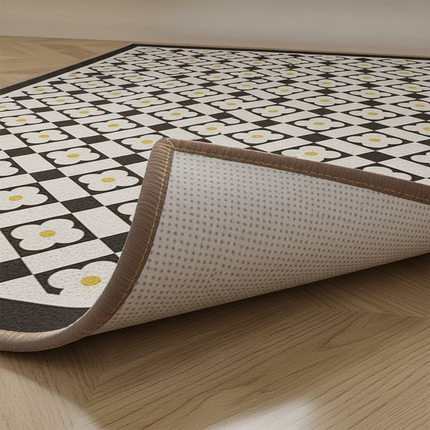 Tapis Cuisine motif géométrique noir blanc antidérapant