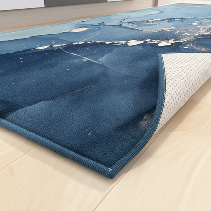 Tapis Cuisine bleu marbré antidérapant doux