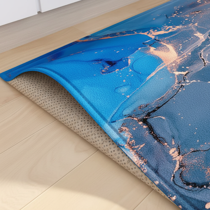 Tapis Cuisine bleu marbré antidérapant tendance