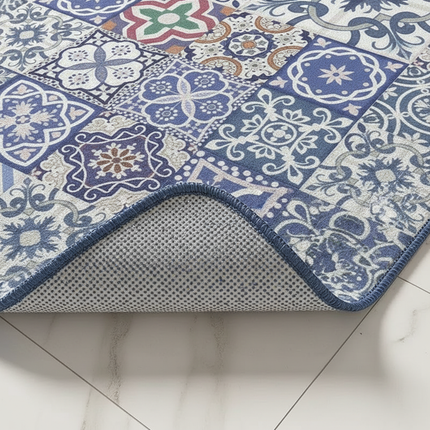 Tapis Cuisine patchwork bleu antidérapant