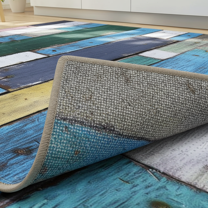 Tapis Cuisine motif bois multicolore antidérapant