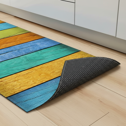 Tapis Cuisine multicolore effet bois antidérapant artistique