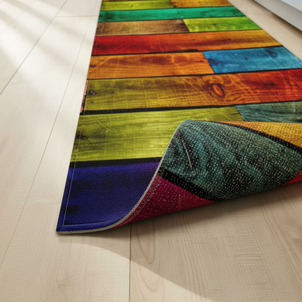 Tapis Cuisine bois coloré antidérapant chaleureux